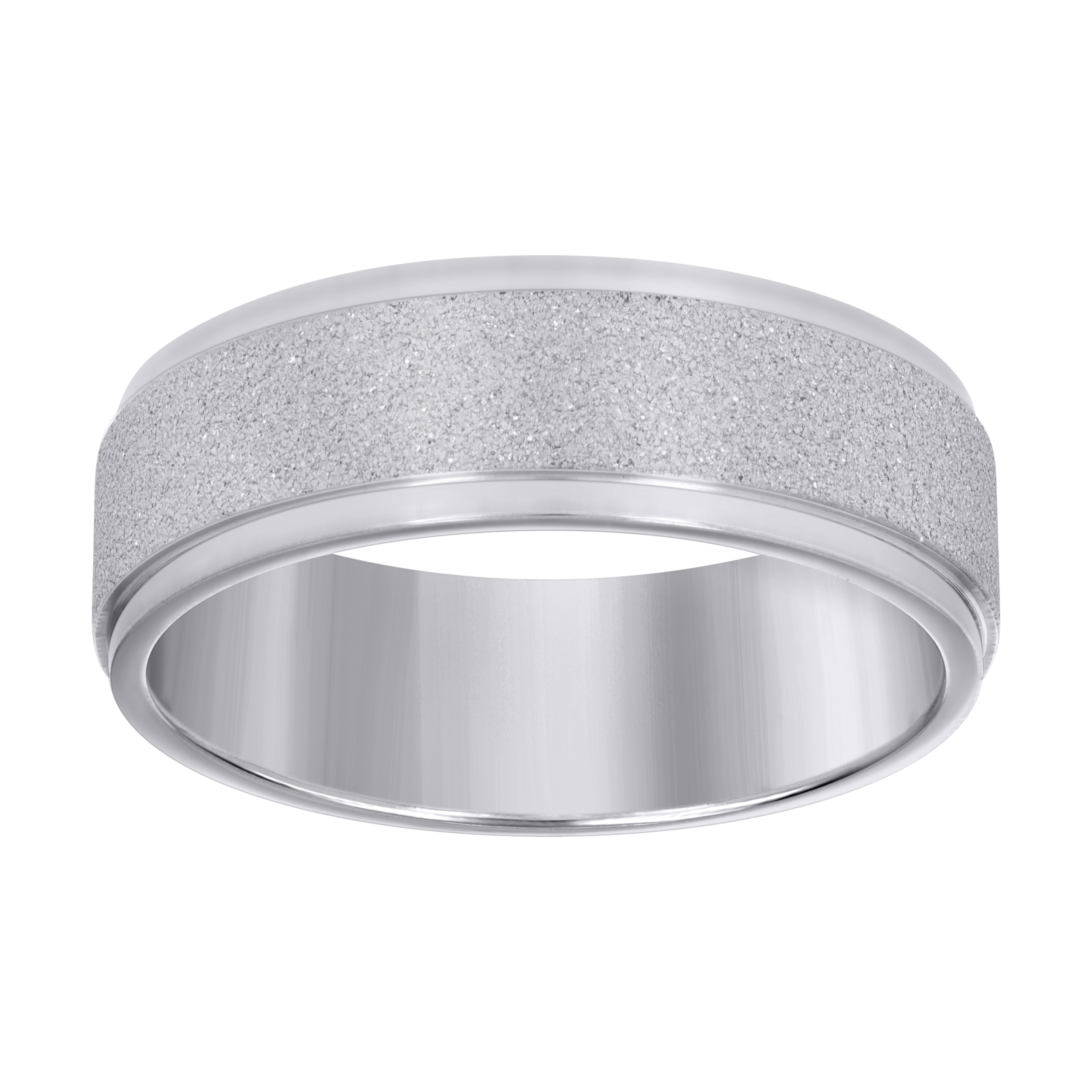 Stainless Steel Mens Stone Finish Comfort-Fit Wedding Band 8mm Size 9